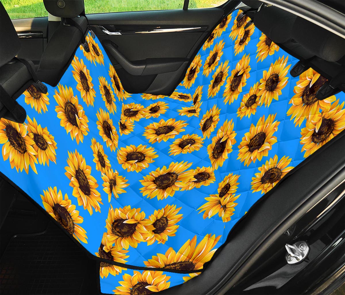 Blue Sunflower Pattern Print Pet Car Back Seat Cover