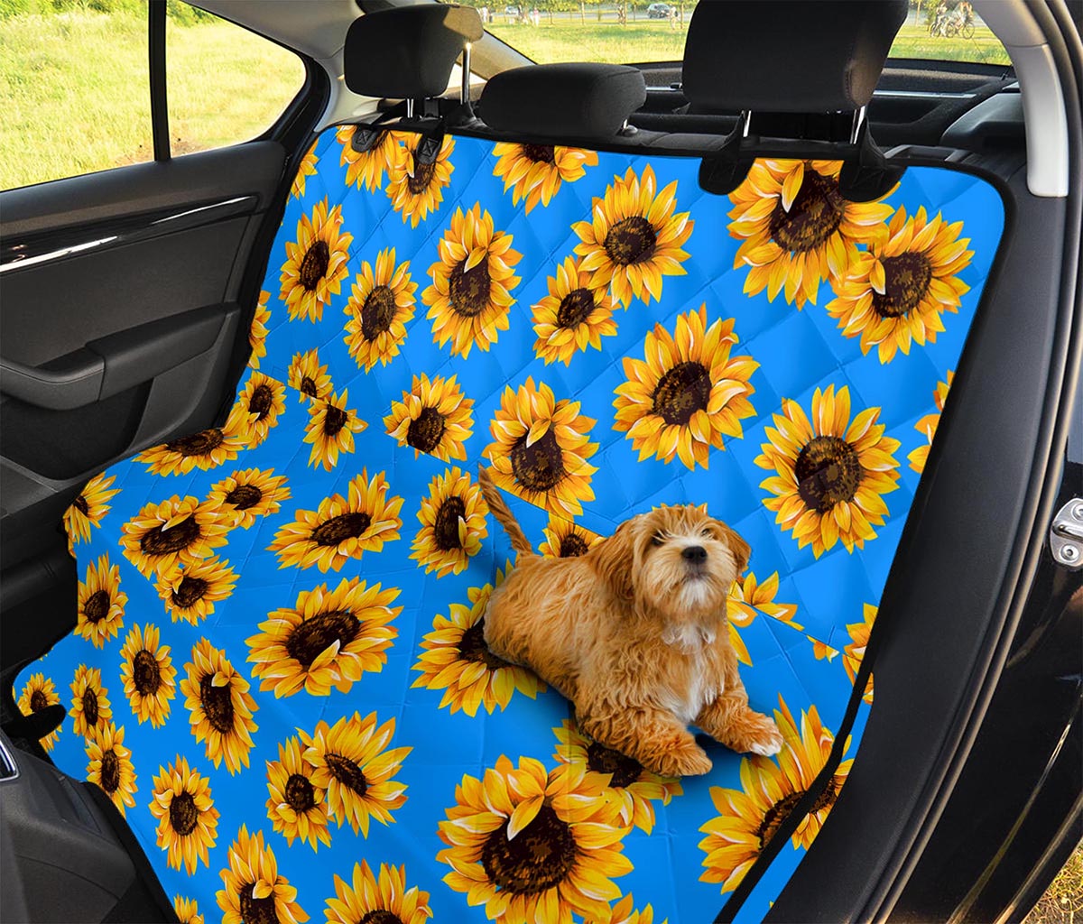 Blue Sunflower Pattern Print Pet Car Back Seat Cover