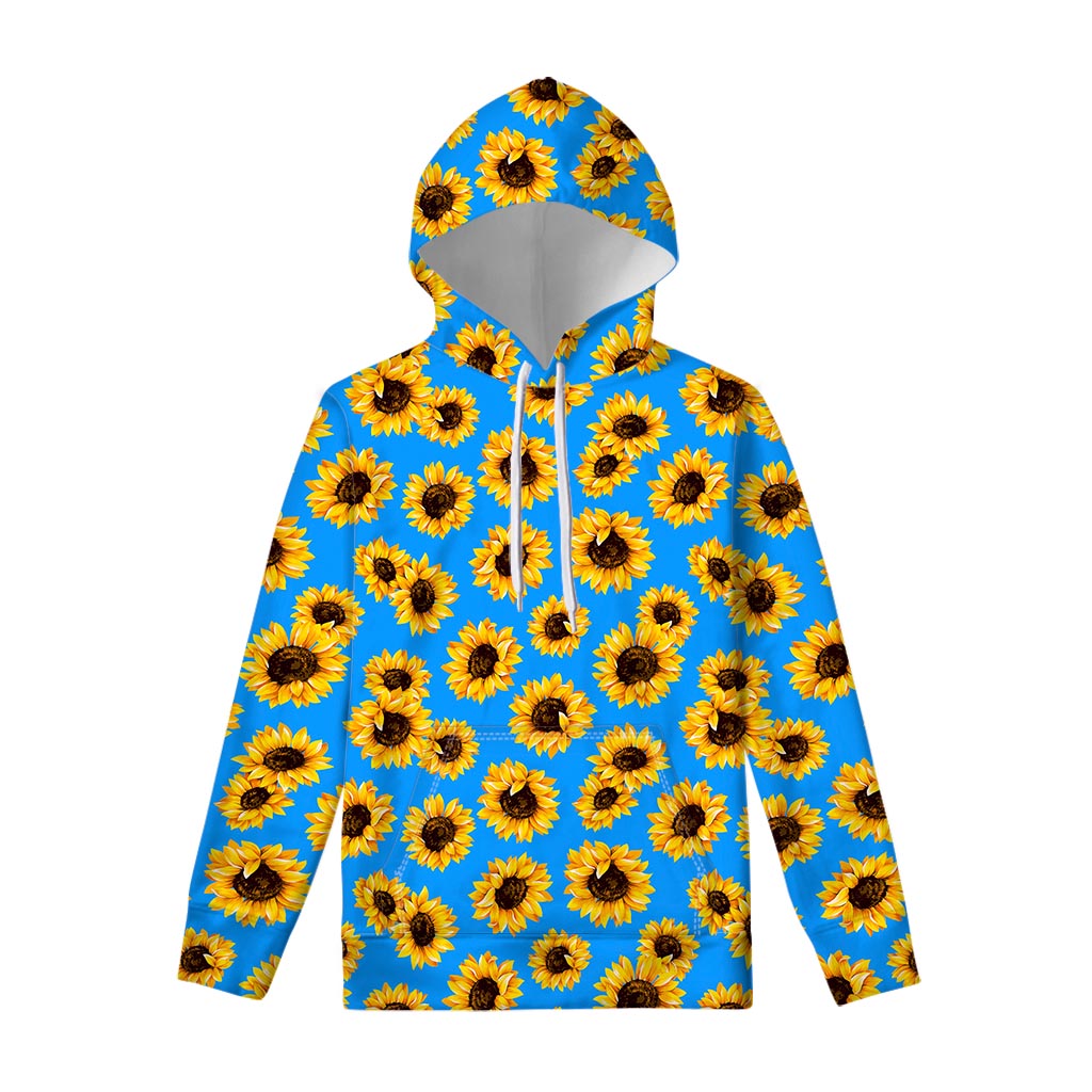 Blue Sunflower Pattern Print Pullover Hoodie