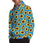 Blue Sunflower Pattern Print Pullover Hoodie