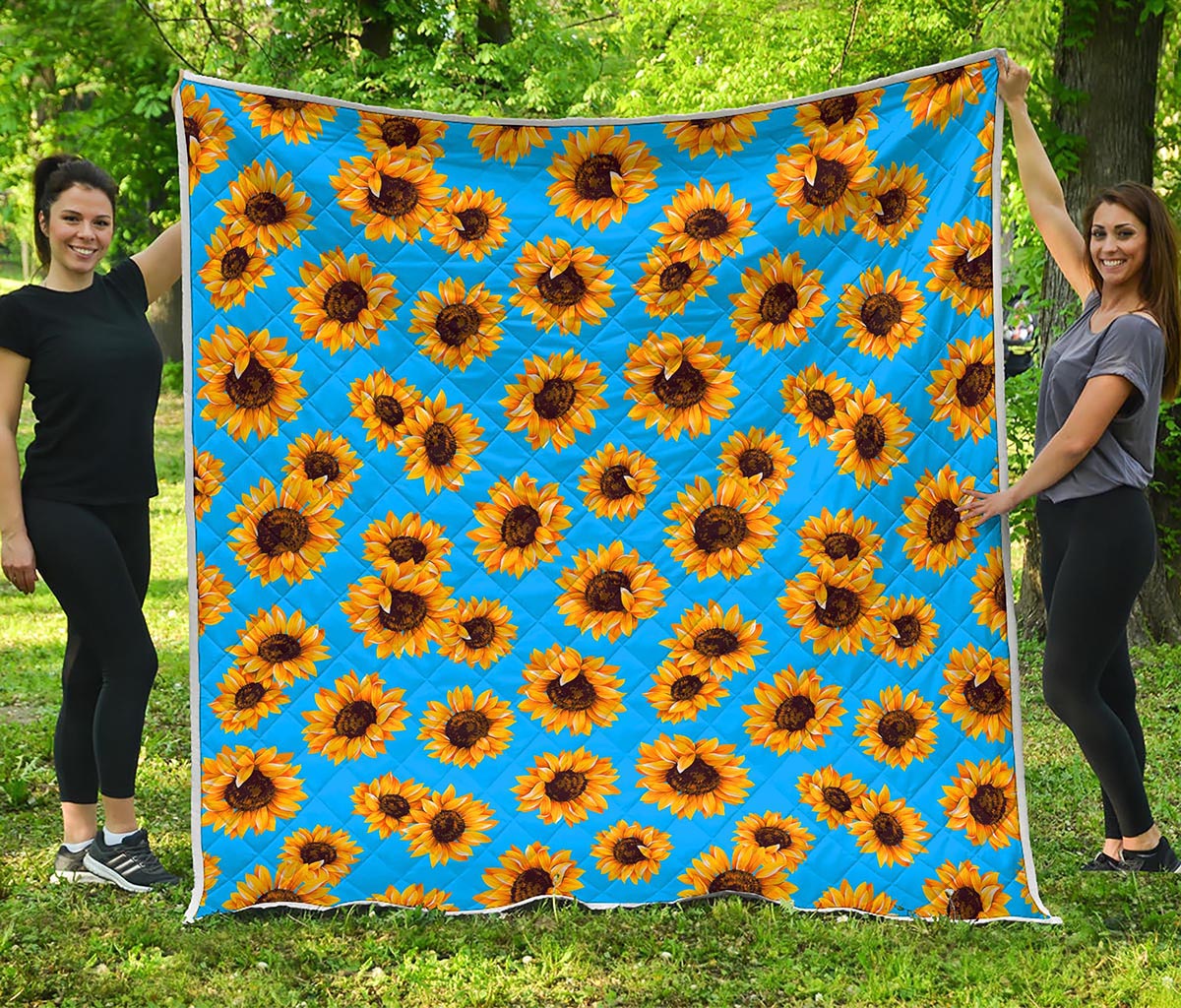 Blue Sunflower Pattern Print Quilt