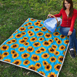 Blue Sunflower Pattern Print Quilt