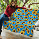 Blue Sunflower Pattern Print Quilt