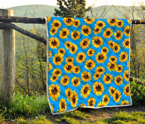 Blue Sunflower Pattern Print Quilt