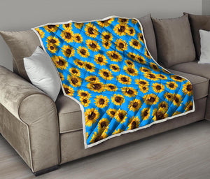 Blue Sunflower Pattern Print Quilt