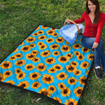 Blue Sunflower Pattern Print Quilt