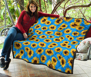 Blue Sunflower Pattern Print Quilt