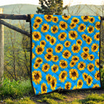 Blue Sunflower Pattern Print Quilt