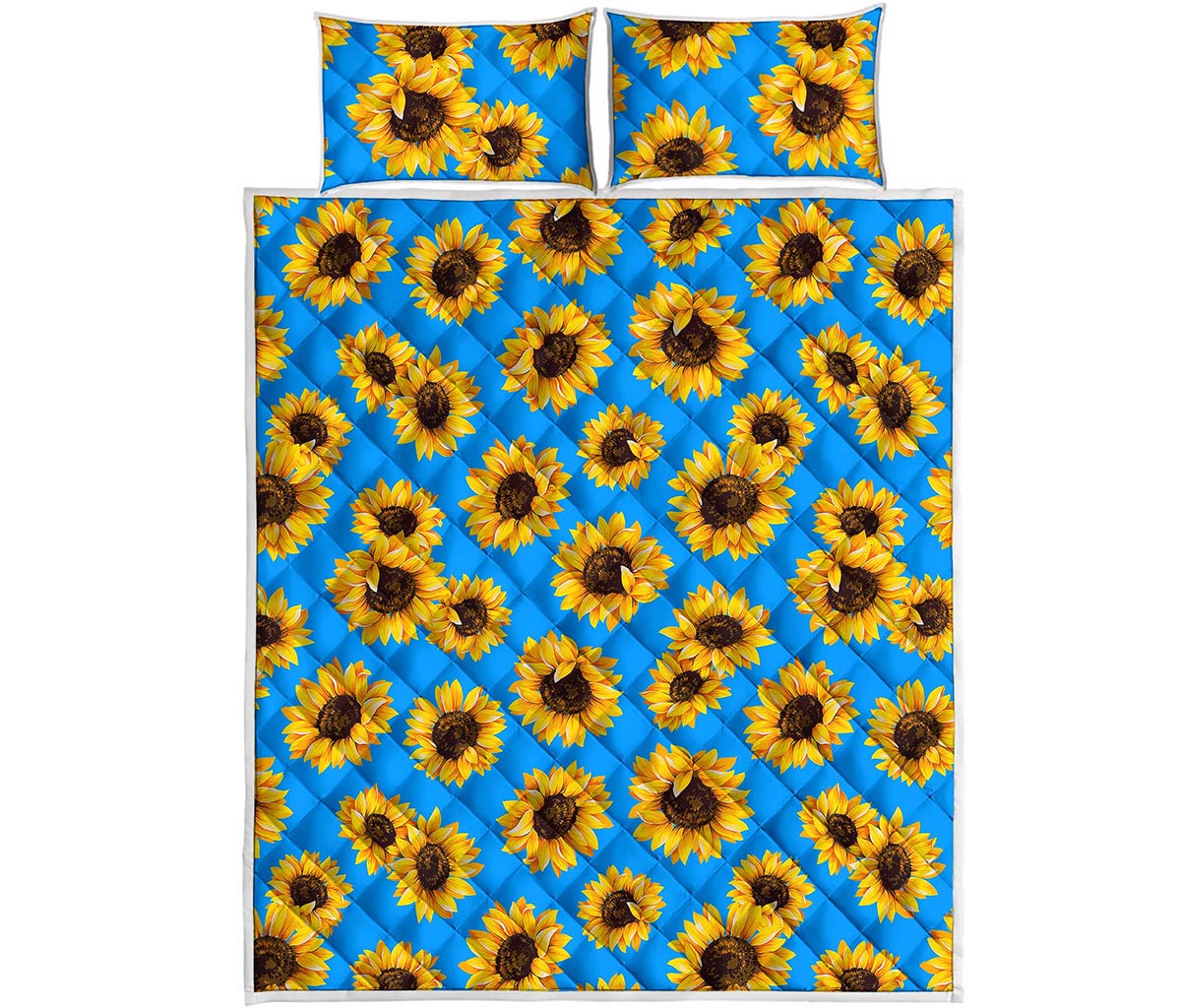 Blue Sunflower Pattern Print Quilt Bed Set