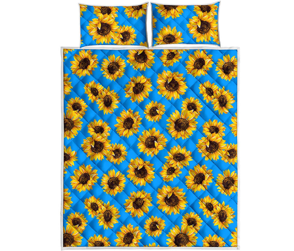 Blue Sunflower Pattern Print Quilt Bed Set