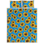 Blue Sunflower Pattern Print Quilt Bed Set