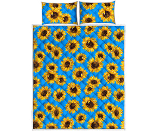 Blue Sunflower Pattern Print Quilt Bed Set