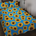 Blue Sunflower Pattern Print Quilt Bed Set