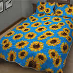 Blue Sunflower Pattern Print Quilt Bed Set