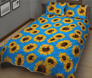 Blue Sunflower Pattern Print Quilt Bed Set