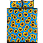 Blue Sunflower Pattern Print Quilt Bed Set