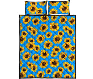 Blue Sunflower Pattern Print Quilt Bed Set