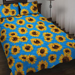 Blue Sunflower Pattern Print Quilt Bed Set