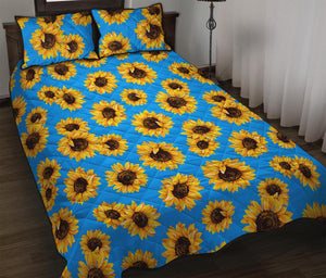 Blue Sunflower Pattern Print Quilt Bed Set