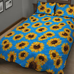 Blue Sunflower Pattern Print Quilt Bed Set