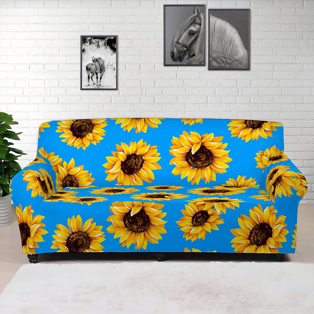 Blue Sunflower Pattern Print Sofa Cover