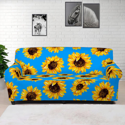 Blue Sunflower Pattern Print Sofa Cover