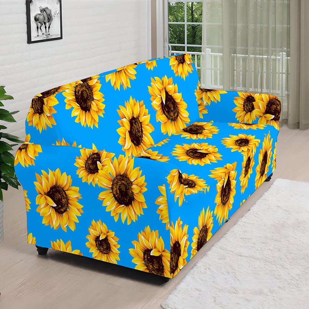Blue Sunflower Pattern Print Sofa Cover