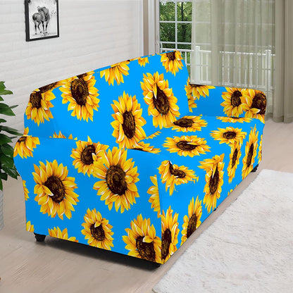 Blue Sunflower Pattern Print Sofa Cover