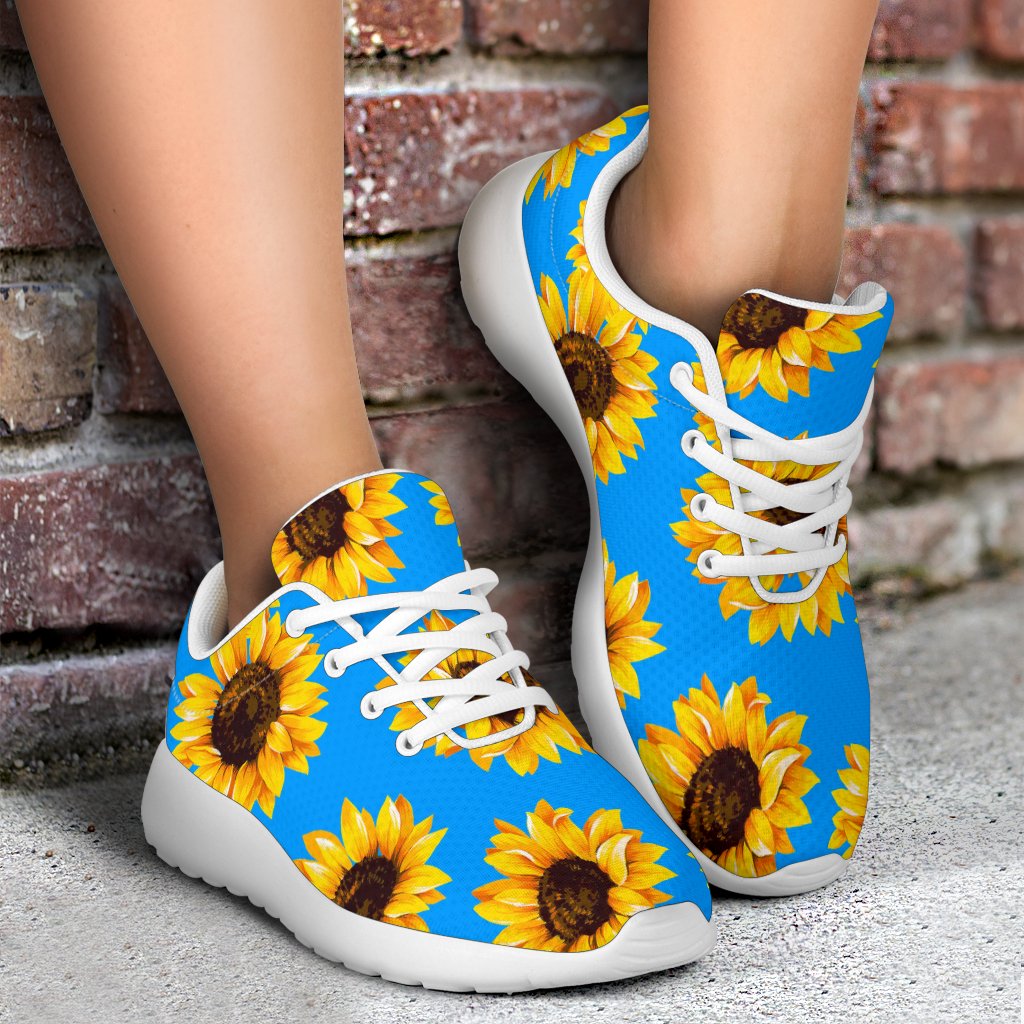 Blue Sunflower Pattern Print Sport Shoes GearFrost