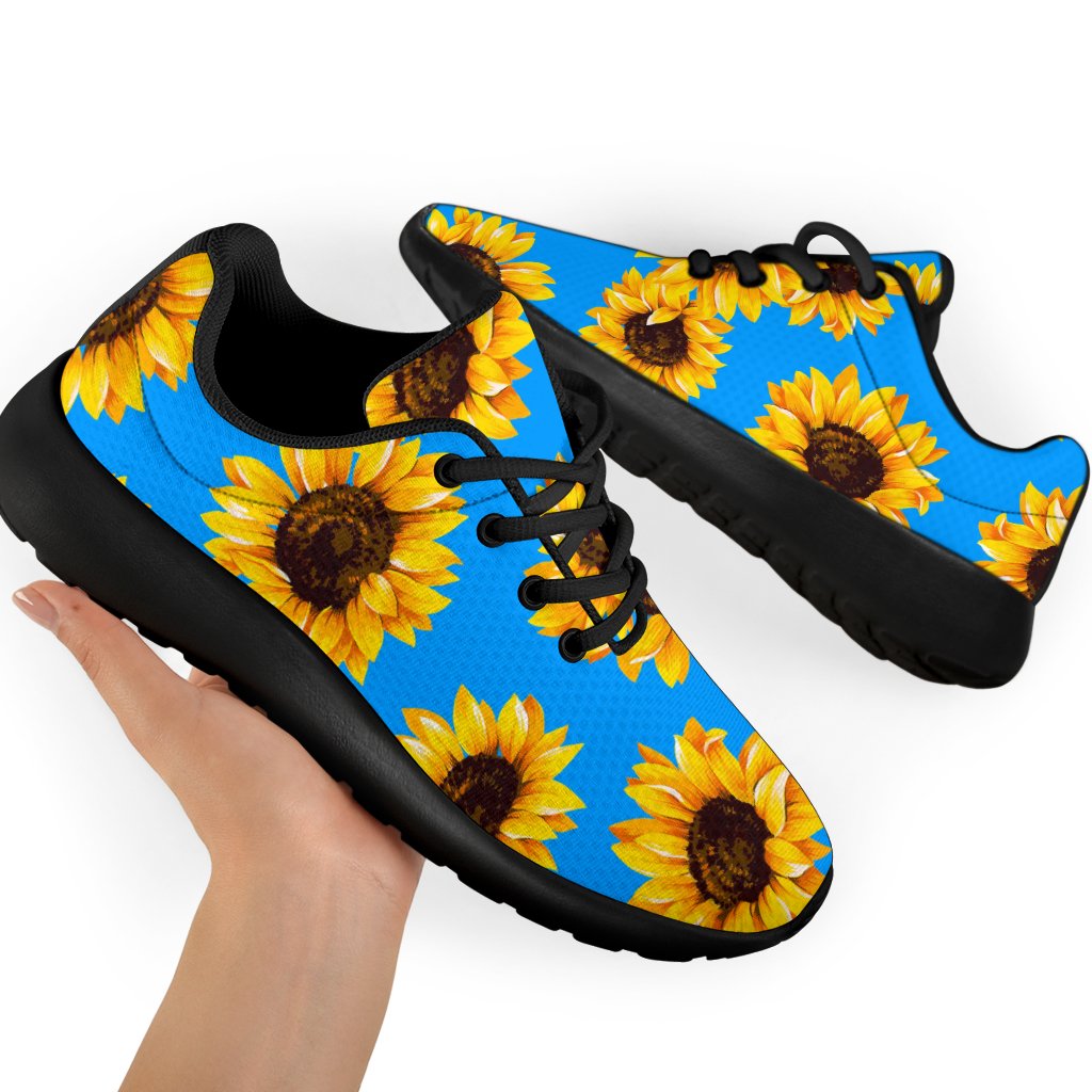 Blue Sunflower Pattern Print Sport Shoes GearFrost