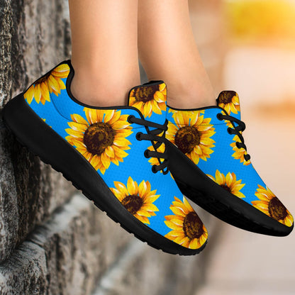 Blue Sunflower Pattern Print Sport Shoes GearFrost
