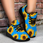 Blue Sunflower Pattern Print Sport Shoes GearFrost