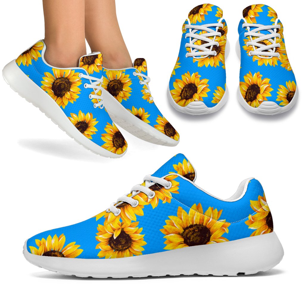 Blue Sunflower Pattern Print Sport Shoes GearFrost