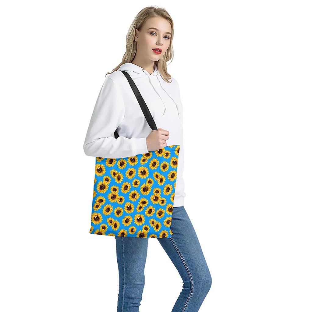 Blue Sunflower Pattern Print Tote Bag