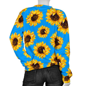 Blue Sunflower Pattern Print Women's Crewneck Sweatshirt GearFrost