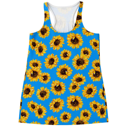 Blue Sunflower Pattern Print Women's Racerback Tank Top