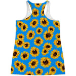 Blue Sunflower Pattern Print Women's Racerback Tank Top