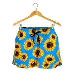 Blue Sunflower Pattern Print Women's Shorts