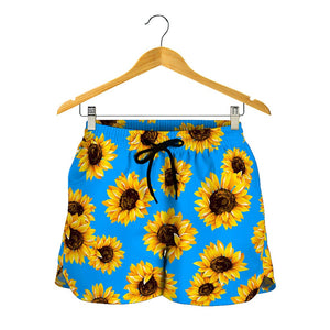 Blue Sunflower Pattern Print Women's Shorts