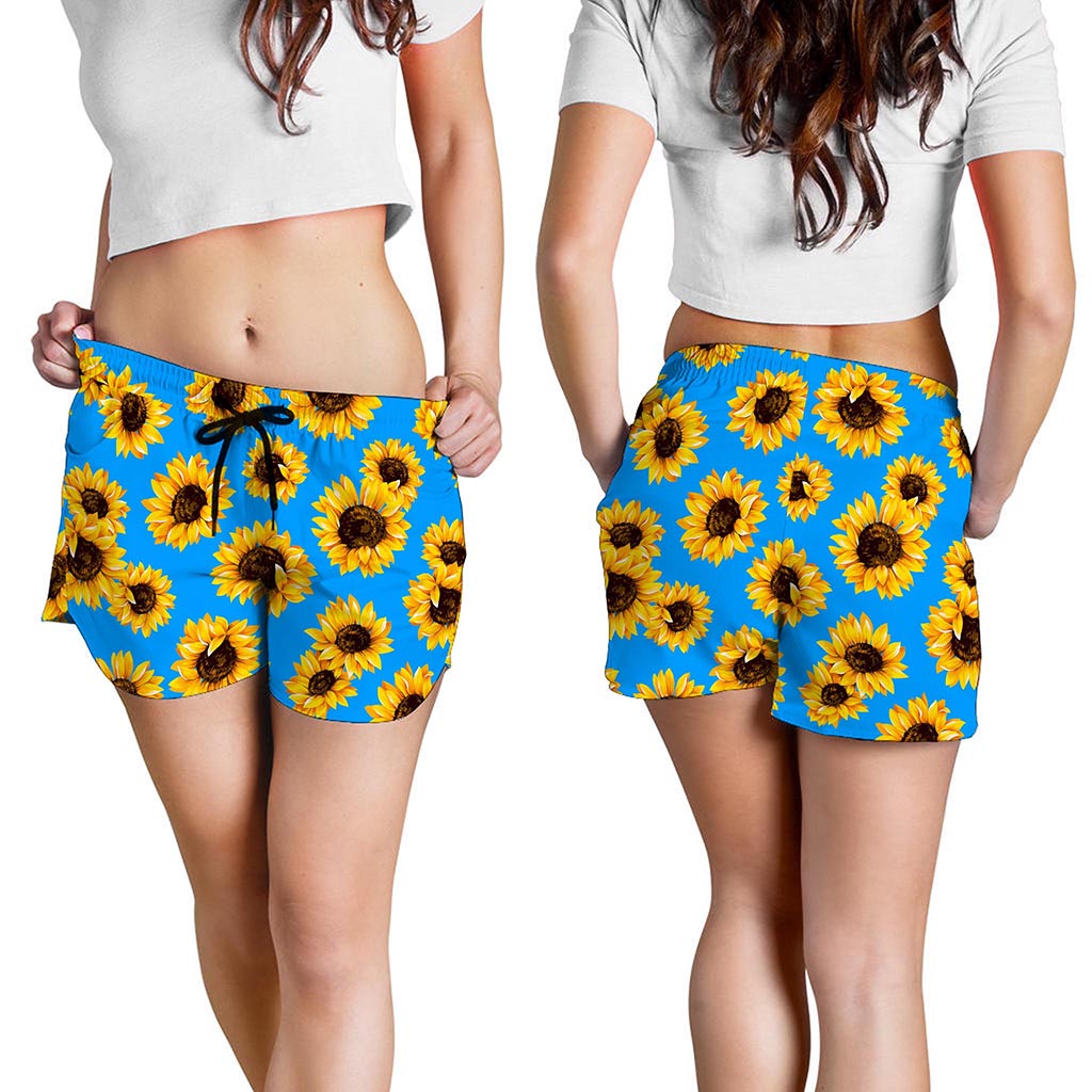 Blue Sunflower Pattern Print Women's Shorts