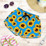 Blue Sunflower Pattern Print Women's Shorts