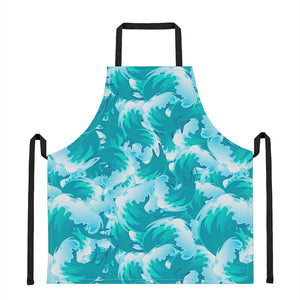 Blue Surfing Wave Pattern Print Apron