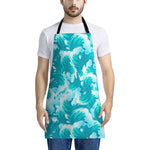 Blue Surfing Wave Pattern Print Apron