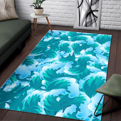 Blue Surfing Wave Pattern Print Area Rug GearFrost