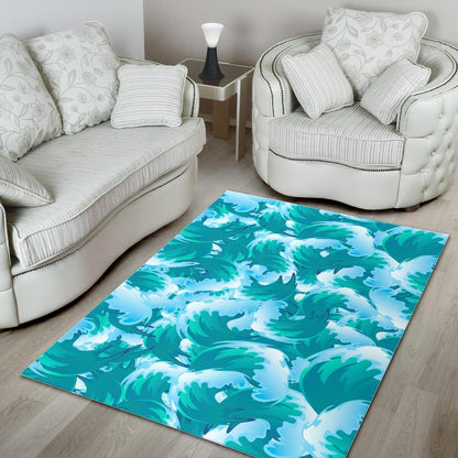 Blue Surfing Wave Pattern Print Area Rug GearFrost
