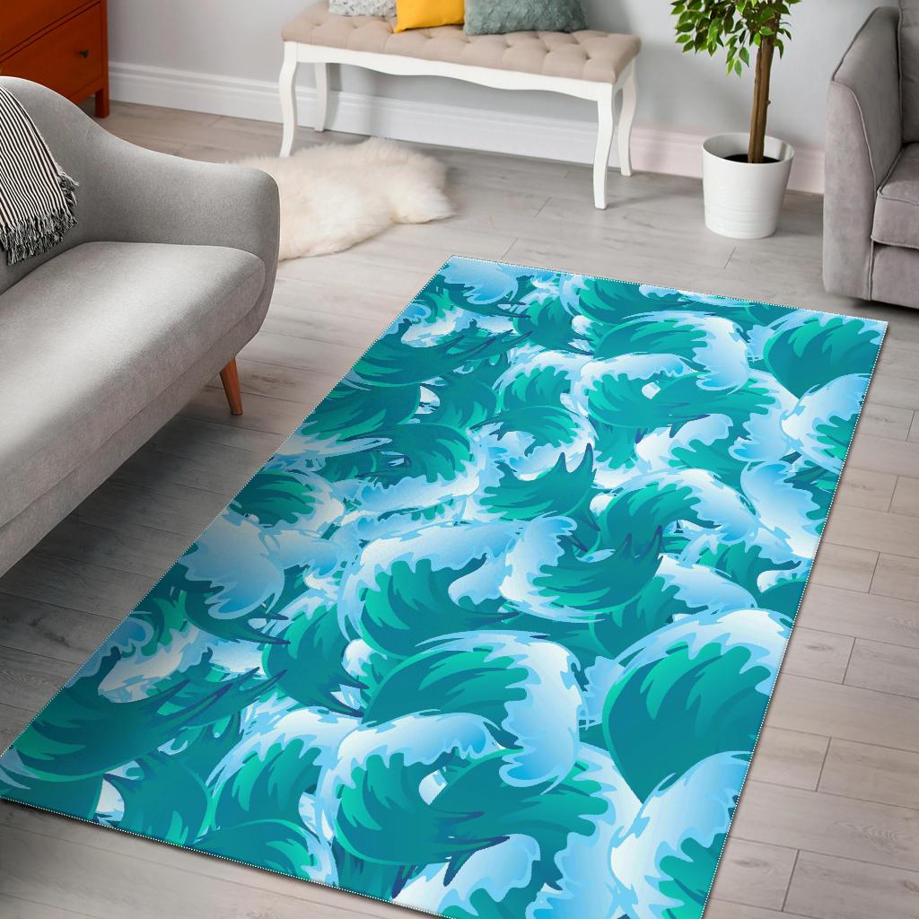 Blue Surfing Wave Pattern Print Area Rug GearFrost