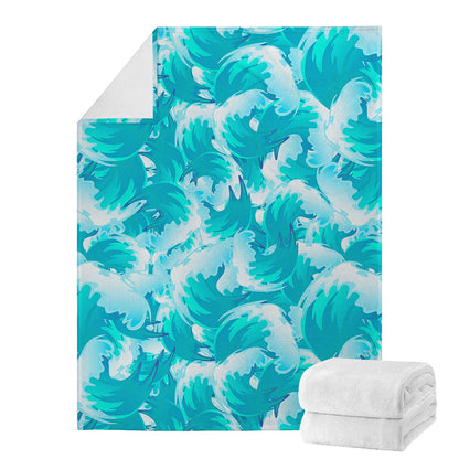 Blue Surfing Wave Pattern Print Blanket