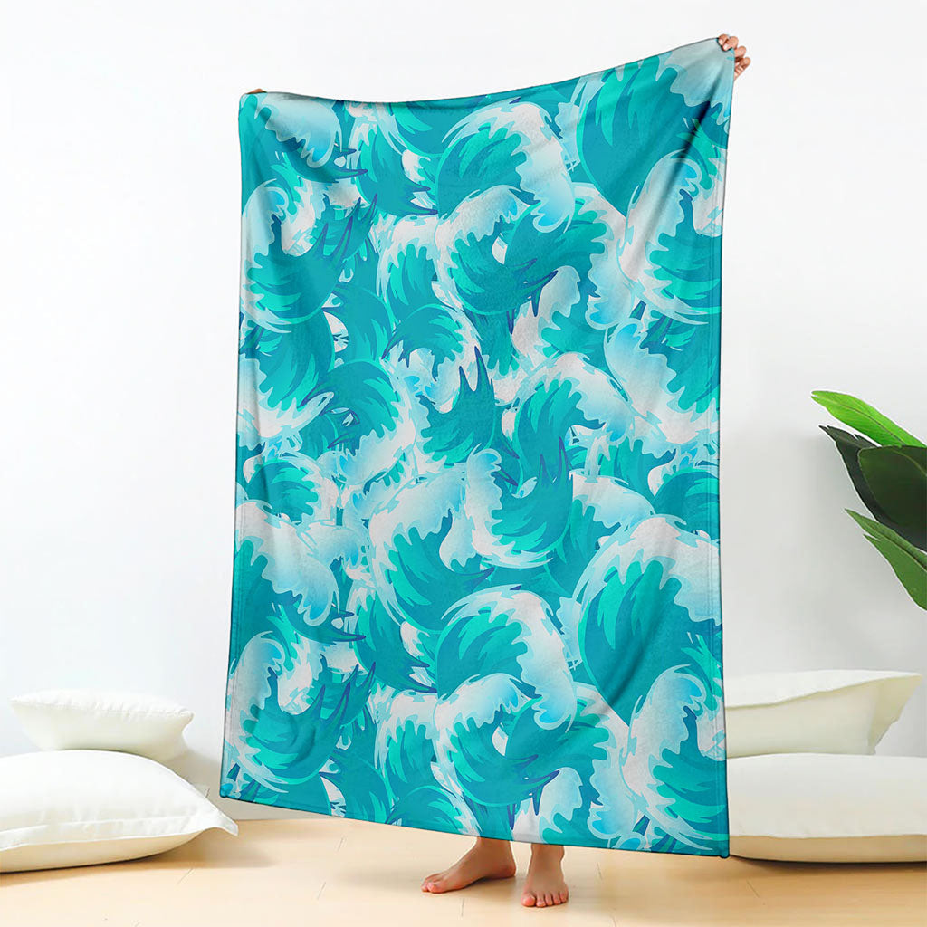 Blue Surfing Wave Pattern Print Blanket