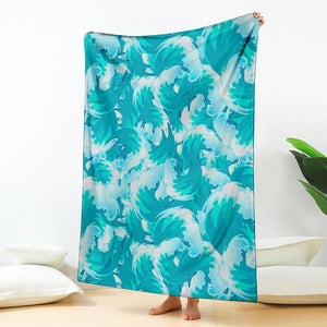 Blue Surfing Wave Pattern Print Blanket