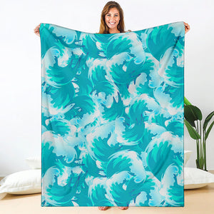 Blue Surfing Wave Pattern Print Blanket
